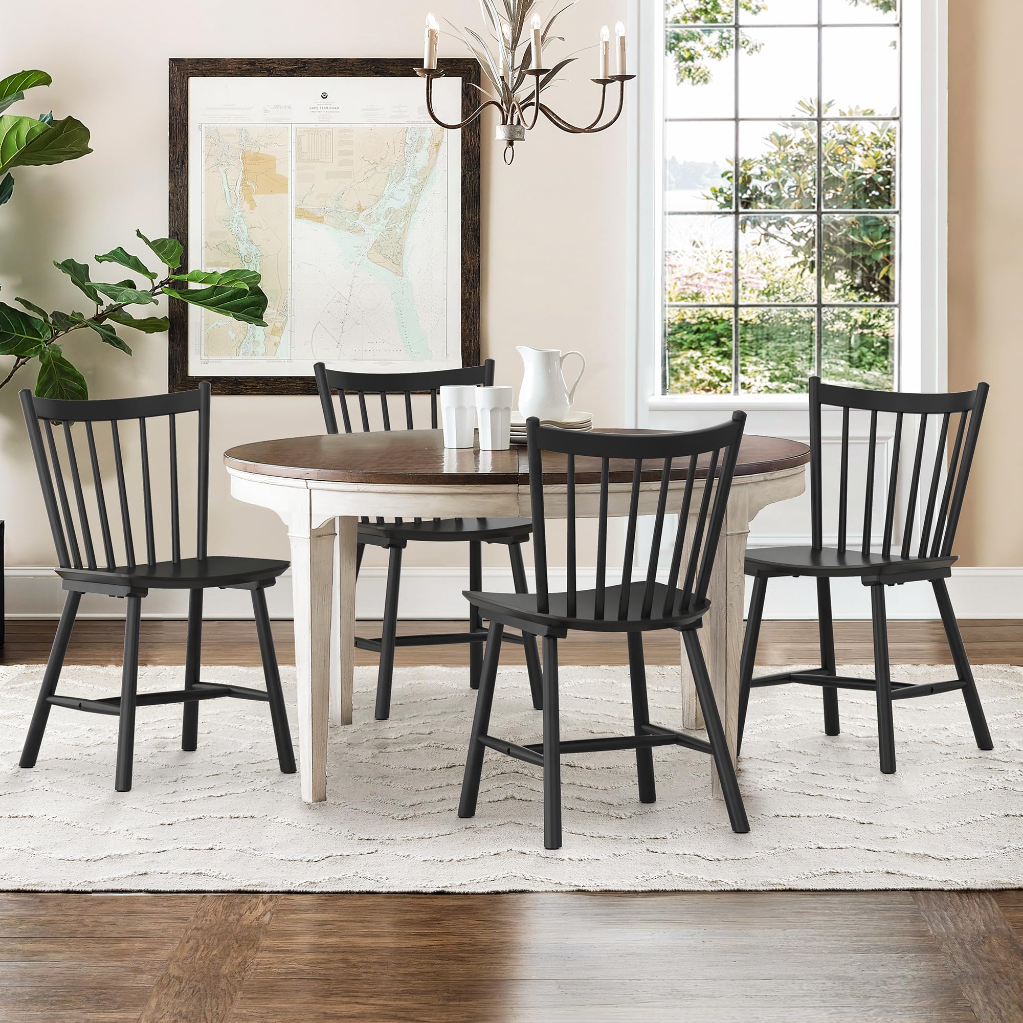 LUE BONA Upgraded Dining Chairs Set of 4, Farmhouse Wooden Spindle Back Kitchen Chairs, Windsor Dining Chairs for Kitchen and Dining Room, Black - Thumbnail 3