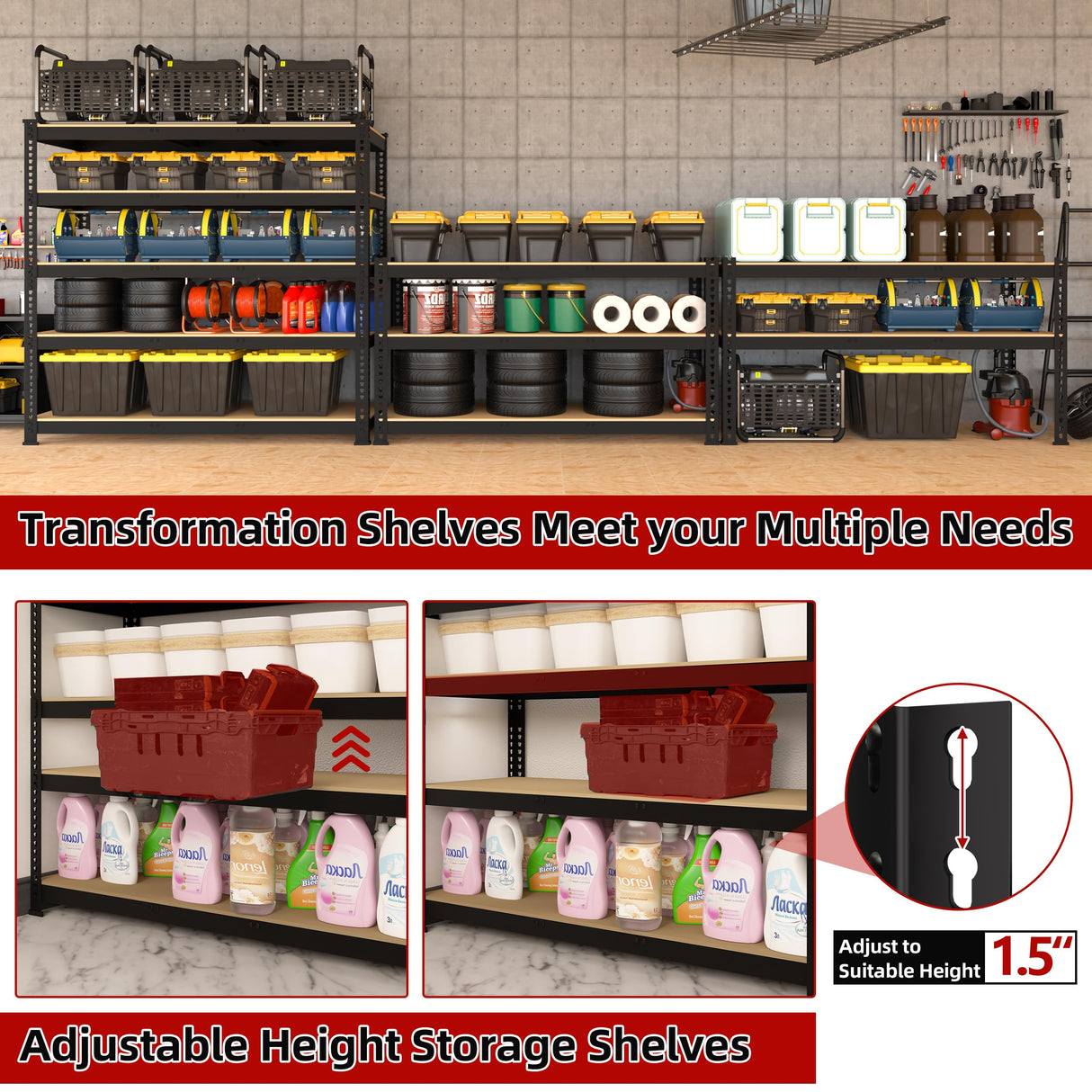 BuxWellBang 5 Tier Garage Storage Shelves - 36" W x 16" D x 72" H Heavy Duty Adjustable Shelving Unit, Metal Organizer Utility Rack for Basement, Pantry, Kitchen, Black BuxWellBang