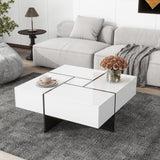 Merax Coffee Table, Modern Extendable Coffee Table with 4 Hidden Storage Compartments, UV High-Gloss Square Center Cocktail Table with Sliding Tabletop for Living Room, 31.5"x 31.5" (White) Merax