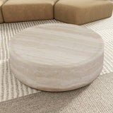 KEIKI 35" Round Fiberglass Coffee Table with Faux Mars Pattern, Modern Style Circle Coffee Table with Faux Travertine Textured, No Assembly Required, for Living Room, Bedroom, Reception Room, Marble KEIKI