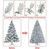 Yaheetech 9ft Premium Snow Flocked Hinged Artificial Christmas Fake Spruce Full Tree for Home Office Party Decoration with 2108 Branch/PVC Tips/Foldable Stand Yaheetech