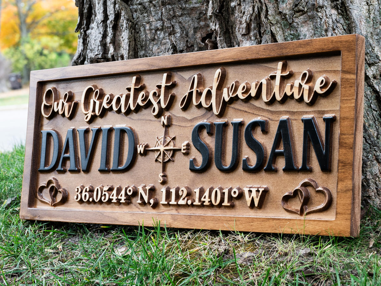 Personalized Wedding Compass Gift for Couple | Bridal Shower Gift Destination Wedding Name Sign Coordinates Engagement Gift Wood Anniversary 3D Woodworker