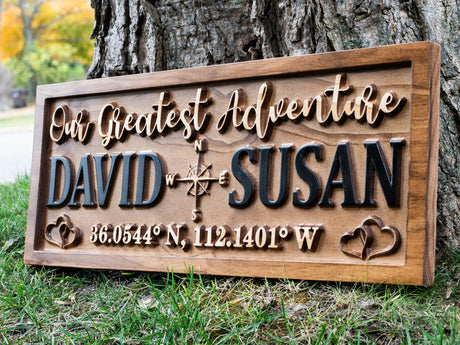 Personalized Wedding Compass Gift for Couple | Bridal Shower Gift Destination Wedding Name Sign Coordinates Engagement Gift Wood Anniversary 3D Woodworker