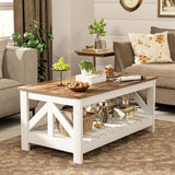 JUMMICO 39” Farmhouse Coffee Table for Living Room, 2-Tier Modern Living Room Table with Storage Shelf, Rustic Rectangular Center Table Space Saving Home Furniture (Rustic Oak & White) JUMMICO
