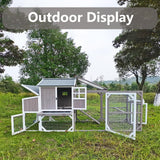 Gowoodhut Chicken Coop Mobile Wooden Hen House with Nesting Box,95.3" L Outdoor Chicken House with Wheels and Removable Tray,Fir Wood Chicken Tractor with 6 Ventilation Door and Ramp-Grey Gowoodhut