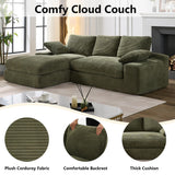 GNIXUU Corduroy Cloud sectional couches for Living Room, 98.4" Fluffy Large L Shaped Sofa with Deep Seat & Comfy Chaise, Upholstered Modular 3 Seat Couch Sleeper for Apartment, Studio, Office, Green GNIXUU