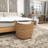 Deco 79 Seagrass Handmade Decorative and Functional Storage Basket Large Woven Basket Organizer with Ring Metal Handles, Basket for Storage 21" x 17" x 19", Brown Deco 79