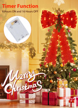 LED Red Bows Christmas Decorations, 16'' x 24'' Christmas Bows for Wreaths with Timer, Tree Topper Bow with Realistic Red Berries Pine Cone Needles for Christmas, Party, Home Decoration Brightown