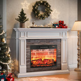 Naice 44" Electric Fireplace Mantel, Farmhouse TV Stand with Electric Fireplace Heater, Stacked Stone Surround and Remote Control 3D Realistic Flame, White Fireplace for Living Room Bedroom Naice