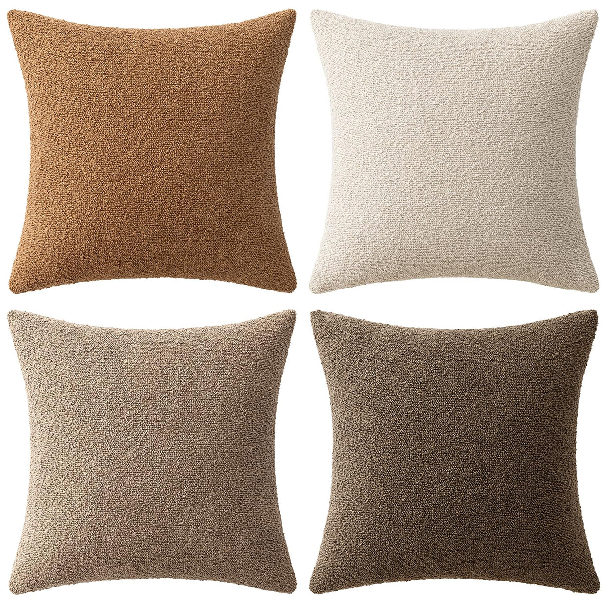 MIULEE Pack of 4 Decorative Textured Boucle Throw Pillow Covers 18x18 Inch Neutral Brown Accent Solid Pillow Cases Couch Cushion Covers for Modern Farmhouse Boho Chair Sofa Bed Room Home Decor MIULEE