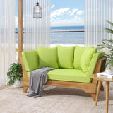 Merax Outdoor Patio Convertible Sofa Couch, Luxury Green Sectional Daybed with High Back & Thick Cushions, Coastal Furniture for Backyard Balcony Poolside, Acacia Wood & Waterr Resistant, Green Merax