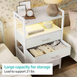 KAI-ROAD Tall Nightstand with Drawers White Night Stand with Charging Station and LED Light, 4 Drawer Dresser for Girls Bedroom Modern KAI-ROAD
