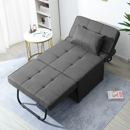 BIGSYY Sofa Bed, 4 in 1 Multi-Function Folding Ottoman Breathable Linen Couch Bed with Adjustable Backrest Modern Convertible Chair for Living Room Apartment Office, Dark Grey