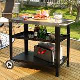 Royal Gourmet PC3404S Rolling Dining Table with Trash Bag Holder, Outdoor Garden Patio BBQ Kitchen Food Prep Table Cart, 34"L x 20"W Stainless Steel Tabletop, Silver & Black Royal Gourmet