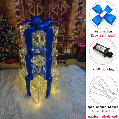 Christmas Decorations, Purtuemy Set of 3 Christmas Lighted Gift Boxes 140 LED Light up Xmas Present Ornament for Tree Indoor Outdoor Yard Holiday Door, Christmas Lights,Warm White, UL Plug