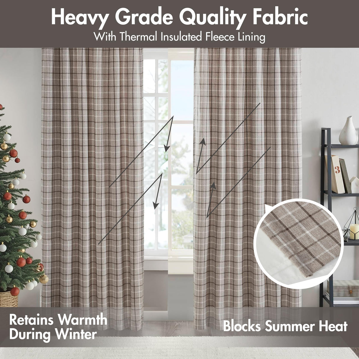 Madison Park Anaheim Cabin Plaid Curtain Window, Thermal Insulated Fleece Lining, Living Room Decor Room Darkening Drape for Bedroom, 1-Single Panel Pack, 50" x 84", Rod Pocket, Brown Madison Park