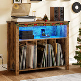 YITAHOME Large Record Player Stand with Power Outlets & LED Lights, Vinyl Record Storage Table with Display Shelf Holds Up to 120 Albums, Turntable Stand for Living Room, Bedroom, Brown YITAHOME