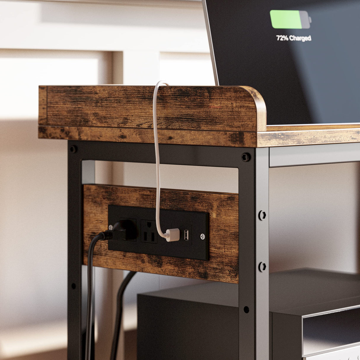 IRONCK Console Table, Sofa Table with Power Outlet, Farmhouse Hallway Table for Entryway, Living Room, Height Adjustable, Easy Assembly, Rustic Brown,55" IRONCK