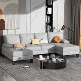 Bezseller 107.3" Sectional Couches for Living Room, U Shaped Modular Sofa Couch with Cushion & Chenille Fabric, 4-Seat Comfy Furniture Sets with Double Chaise for Apartment, Reception Room, Grey Bezseller