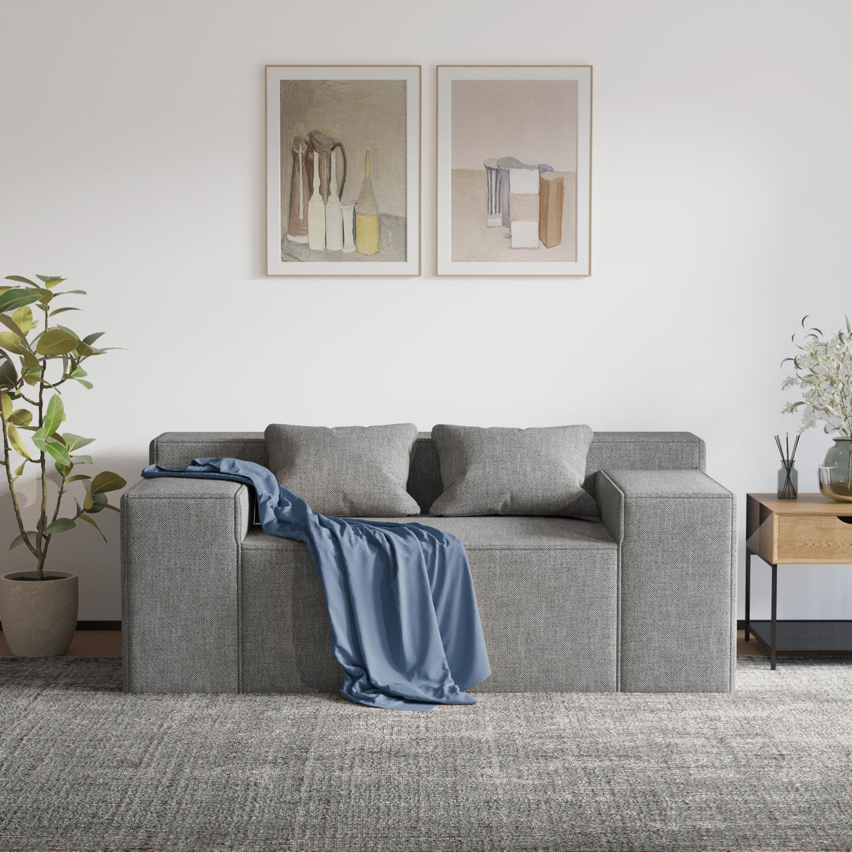 PurrJoys Modern Loveseat, Sofa Couch in a Box, No Assembly Needed, with 2 Pillows, Cat-Scratch Resistant Linen,Small Sofa for for Small Space, Living Room, Bedroom,Grey PurrJoys