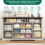 jiteentarou Farmhouse 9 Drawer Dresser for Bedroom,63” Wood Dresser & Chest of Drawers with Power Outlets,Large & Wide Dressers for Bedroom,Tall Storage Dresser Organizer(White) jiteentarou