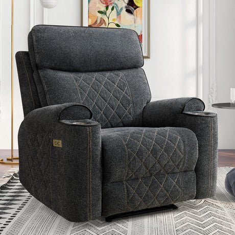 HAOMARKETS Electric Recliner Chair, Soft Fabric Power Recliners with Metal Cup Holders, Single Overstuffed Heavy Duty Reclining Sofa Chairs for Living Room Bedroom, Dark Grey HAOMARKETS