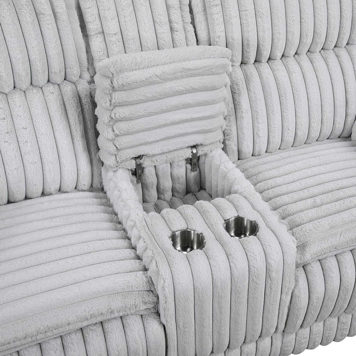 Lexicon Manual Double Reclining Loveseat with Center Console, Corduroy Manual Wall Hugger Recliner Couch, Pillow Top Arms, Cup Holders, Hidden Storage, Cozy Loveseat for Living Room, Gray Lexicon