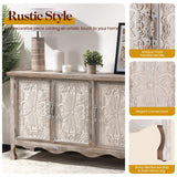 RoyalCraft Sideboard Buffet Cabinet with Storage,49'' Solid Wood Farmhouse Sideboard Credenza Accent Cabinet with 3 Craved Doors, TV Console Table for Entryway, Livng Room, Kitchen, Wash Grey RoyalCraft