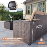 Kullavik Outdoor Patio Furniture Set 6 Pieces Sectional Rattan Sofa Set Brown PE Rattan Wicker Patio Conversation Set with 5 Seat Cushions and 1 Tempered Glass Table,Sand Kullavik