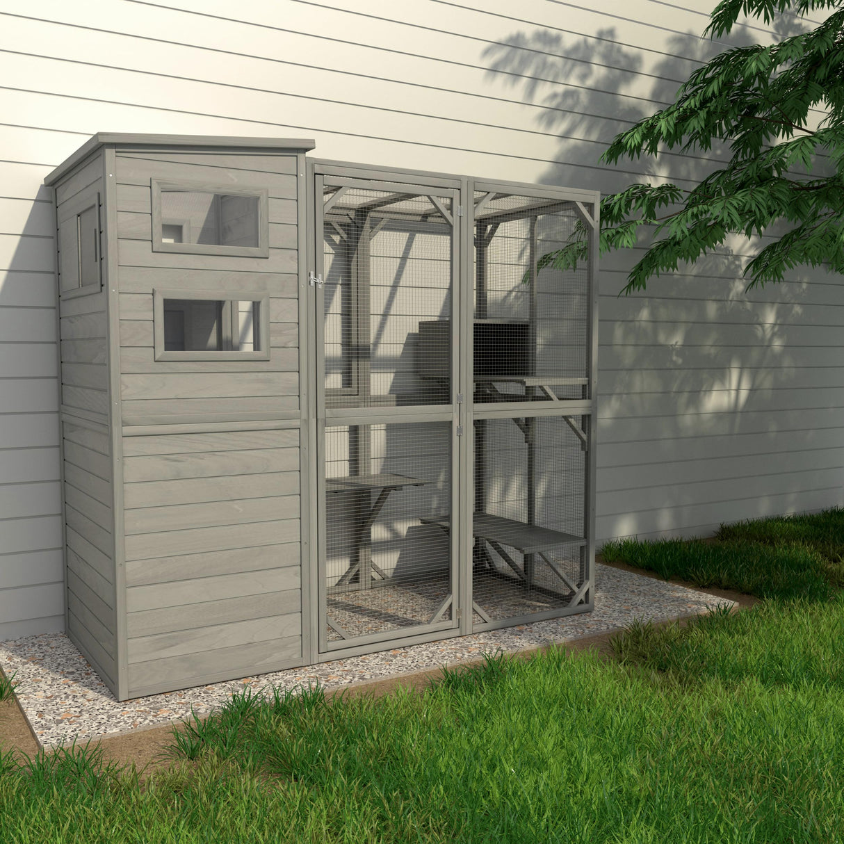 Large Outdoor Cat Catio Enclosure with Weatherproof Roof, Sunshade, and Multiple Play Areas - 4 Tiers, 1 Resting Rooms, 4 Platforms, 5 Windows - 75.6" L x 32.3" W x 70" H GRTRE