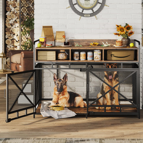 Fulhope Dog Crate Furniture,Wooden Dog Crate End Table,48 Inch Dog Kennel with Drawers,Heavy Duty Dog Crate,Decorative Pet Crate Dog Cage for Indoor Use (Rustic Brown) Fulhope