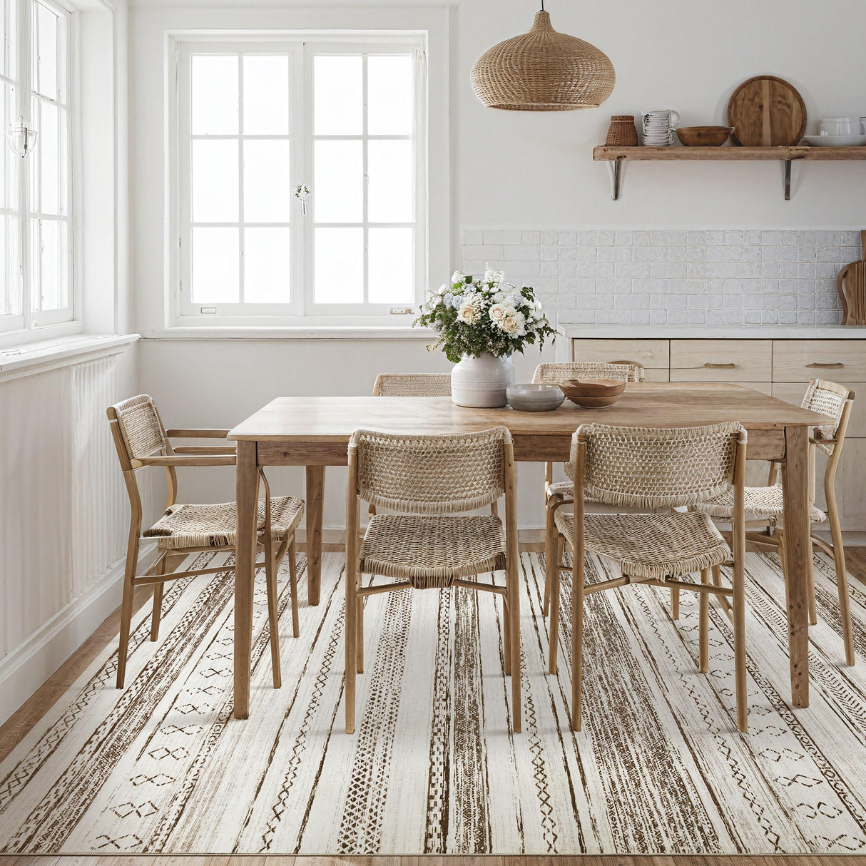 Tortania Area Rug Living Room Rugs - 5x7 Washable Large Soft Neutral Boho Moroccan Bohemian Farmhouse Rug Indoor Floor Carpet for Bedroom Under Dining Table Home Office Decor - Cream Brown Tortania