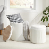Round Ottoman with Storage Set of 2,Vanity Stool with Storage for Bedroom, Ottoman Coffee Table,Small Velvet Foot Stool Ottoman for Living Room, White Royal Windsor