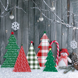 Whaline 5Pcs Wooden Christmas Tree Tabletop Decoration 3 Sizes Red Green Plaid Xmas Tree Table Centerpieces Rustic Sanding Christmas Tree Wood Sign for Home Office Fireplace Farmhouse Whaline