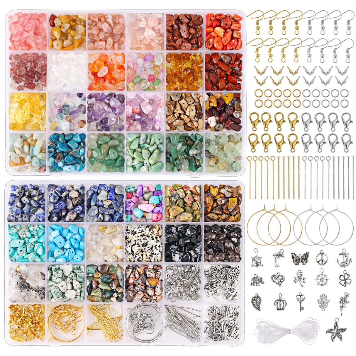 QUEFE 720pcs Crystal Chips Beads Ring Making Kit, 40 Colors Crystal Chips and Gemstone Beads for Jewelry Making Crystal Beads for Ring, Bracelets Earring Making Supplies, Craft Gifts QUEFE