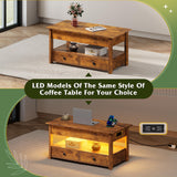 WLIVE Coffee Table, Lift Top Coffee Table with 2 Drawers, LED Light, Large Hidden Compartment and Open Shelf, Lift Tabletop, Dining Table for Living Room, Rustic Brown WLIVE