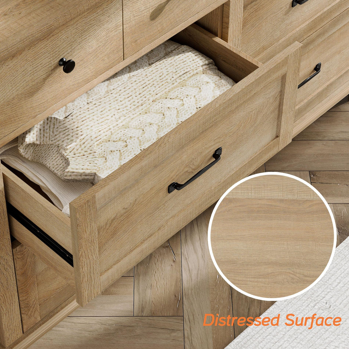 WAMPAT Kids Dresser for Bedroom with 6 Drawers, Oak Baby Dresser with Wide Chest of Drawers, Farmhouse Kids Closet Storage Organizer, Wood Dressers for Living Room, Nursery, Hallway WAMPAT