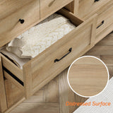 WAMPAT Kids Dresser for Bedroom with 6 Drawers, Oak Baby Dresser with Wide Chest of Drawers, Farmhouse Kids Closet Storage Organizer, Wood Dressers for Living Room, Nursery, Hallway WAMPAT