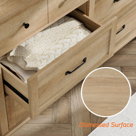 WAMPAT Kids Dresser for Bedroom with 6 Drawers, Oak Baby Dresser with Wide Chest of Drawers, Farmhouse Kids Closet Storage Organizer, Wood Dressers for Living Room, Nursery, Hallway WAMPAT
