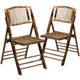 EMMA + OLIVER 2 Pack Commercial Event Party Rental Bamboo Folding Chair EMMA + OLIVER