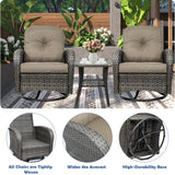 TIMWNER 3-Piece Swivel Rocker Wicker Chair Set of 2 ，360-Degree Rocking Chairs Outdoor with Cushions，Glass Table for Garden,Backyard, Bistro.Brown TIMWNER