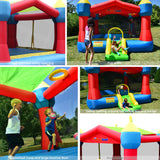Bounceland Inflatable Party Castle Bounce House Bouncer, 16 ft L x 13 ft W x 10.3 ft H, Basketball Hoop, Removable Sun Roof, UL Strong Blower included, Fun Slide and Bounce Area, Castle Theme for Kids Bounceland