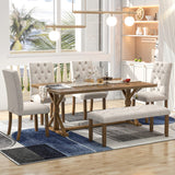 Bellemave 6-Piece Dining Table Set for 6 Farmhouse Kitchen Table Set with 4 Upholstered Chairs and Bench, Rectangular Dining Room Set for Kitchen, Dining Room (Walnut) Bellemave