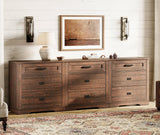 WAMPAT Farmhouse 9 Drawers Dresser for Bedroom,94 inch 3 in 1 Dresser with Small Chest of Drawers,Mid Century Modern Wooden Closet Storage Organizer for Living Room, Hallway, Rustic Brown WAMPAT