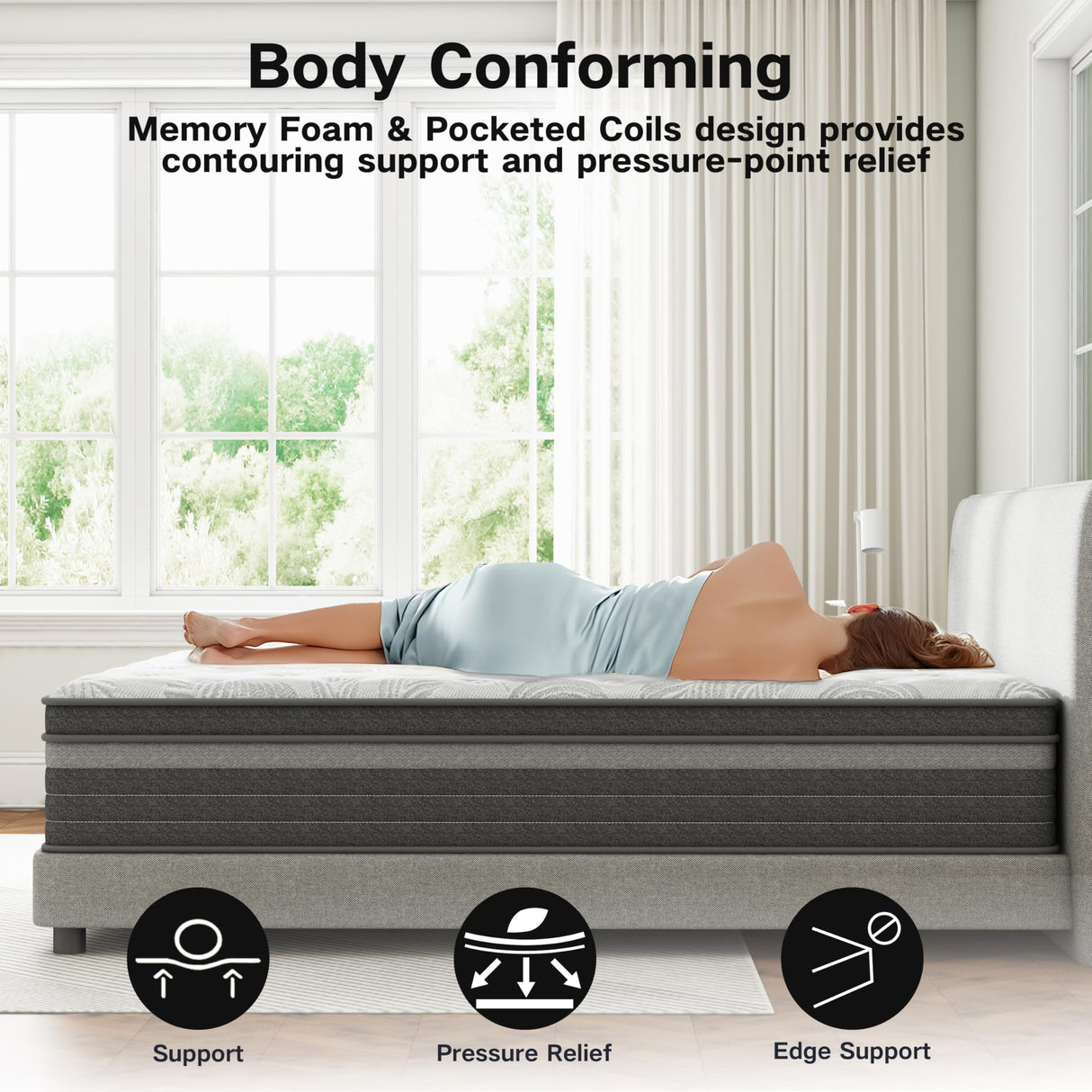 Queen Mattress, 12 inch Queen Size Mattress in a Box Hybrid Design with CertiPUR-US Foam Queen Bed Mattress Pressure Relief Motion Isolation 100 Nights Trial aottress