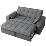Gizoon Convertible Sofa Bed Futon, Queen Size Sleeper Loveseat with Pull Out Couch, 3 in 1 Linen Fabric Futon Couch with Side Pockets, Storage Armrest & Adjustable Backrest for Living Room, Dark Grey Gizoon