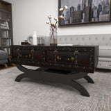 Deco 79 Faux Leather Living Room Coffee Table Vintage Faux Leather 2 Drawer Table with Curved Style Leg Stand, Center Table 40" x 19" x 21", Brown Deco 79