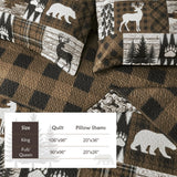 3 Piece Cabin King Size Quilt Sets Farmhouse Rustic Reversible Microfiber Soft Lightweight Bedspread Comforter with 2 Shams Patchwork Country Lodge Bedding Quilts Set for All Season, 106''x96'', Brown Tritard