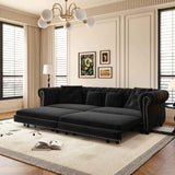 Tabaray 89'' Pull 0ut Sofa Bed King, Chesterfield Velvet Sleeper Sofa, Convertible L-Shaped Futon Couch, Tufted Back, 4 Pillows, Ottoman, Deep Seat Loveseat Couches for Living Room, Apartment, Black Tabaray