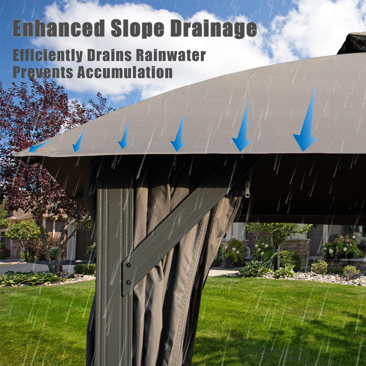 Domi 10'x14' Gazebo with Double Roof Soft Top, Patio Gazebo Canopy Tent, Upgraded 4’‘ Metal Frame for Deck Backyard Garden Lawns Gray domi outdoor living